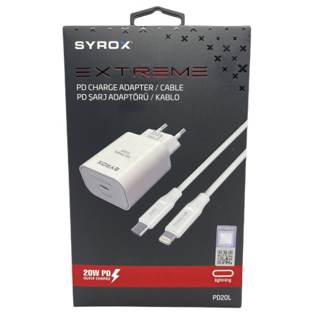 Syrox PD20L 20W PD Lightning Şarj Adaptör / Kablo 