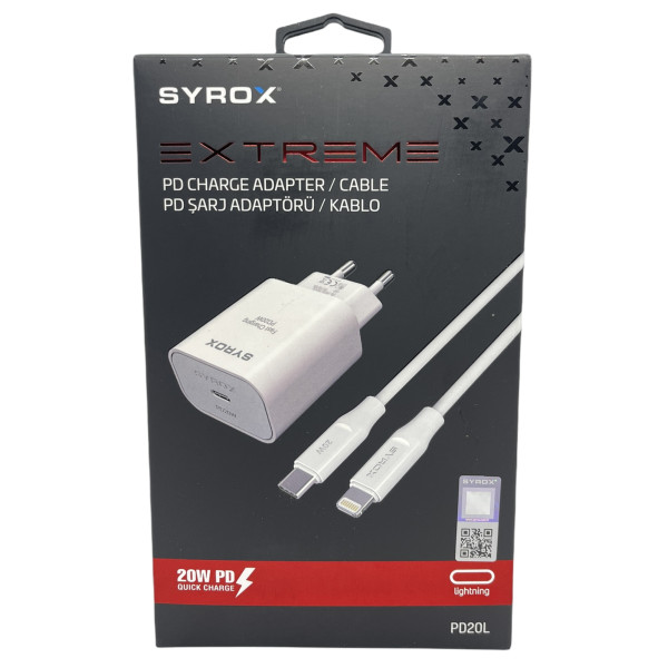 Syrox PD20L 20W PD Lightning Şarj Adaptör / Kablo