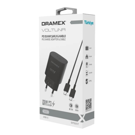 DRAMEX SPD25T 25W PD Type-C Hızlı Şarj Seti – Adaptör ve Kablo | Toptan