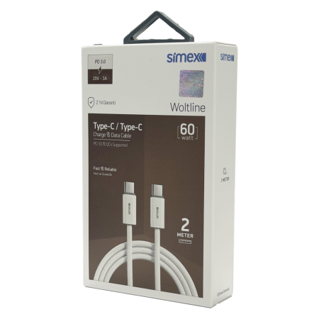 SİMEX SPK-19 2 Metre 60W Type-C to Type-C Hasır Örgülü Hızlı Şarj Kablosu
