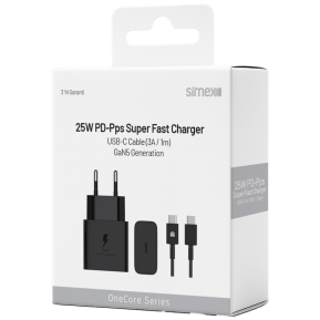Simex SPS-17 25w PD Şarj Cihazı ve Type-C Kablo Şarj Seti I Siyah