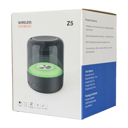 Z5 Bluetooth 5.0 RGB LED Işıklı Kablosuz Speaker – 360° Işık Efektli