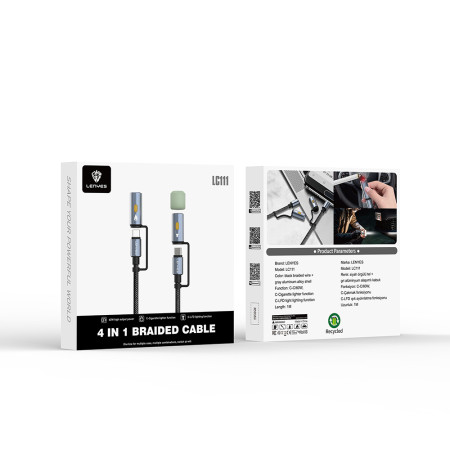 Lenyes LC111 Çoklu Şarj Kablolu Fener Ve Çakmaklık Özellikli 4in1 Kablo 60W 