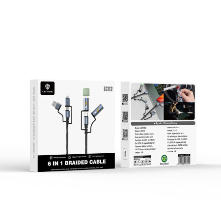 Lenyes LC112 Çoklu Şarj Kablolu Fener Ve Çakmaklık Özellikli 6in1 Kablo 240W 