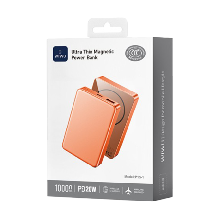 WIWU P15-1 10000 mAh Ultra İnce Manyetik 20W PD 15W Kablosuz Powerbank – Toptan