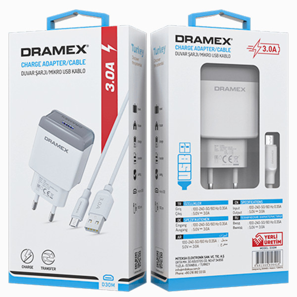 Dramex D30M 3.0 Amper Hızlı Micro Şarj Seti Dramex D30M 3.0 Amper Hızlı Micro Şarj Seti