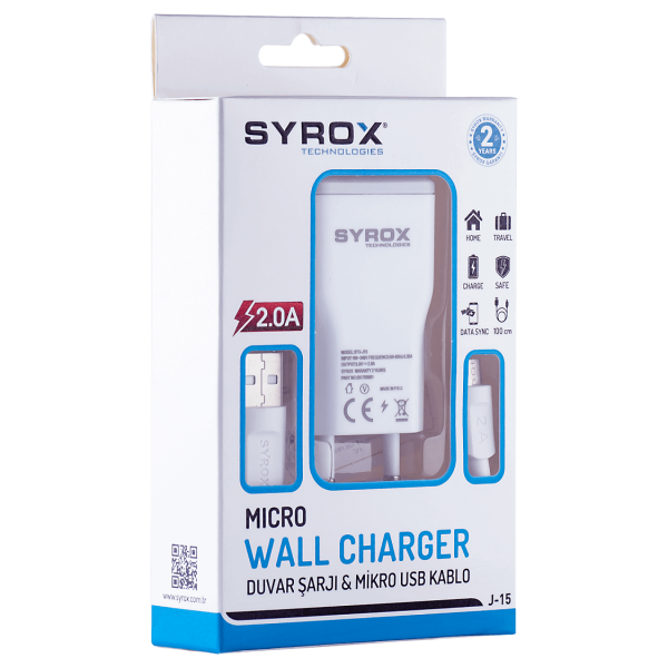 Syrox Syx-J15 Micro 2.0 Ev Şarjı Syrox Syx-J15 Micro 2.0A Ev Şarjı