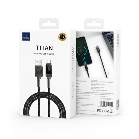 Wiwu Wi-C038  USB-A to Type-C 6A 66W LED Dijital Göstergeli